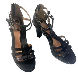 Sofft Black Leather Strappy Heels Size 9M Gold Zip